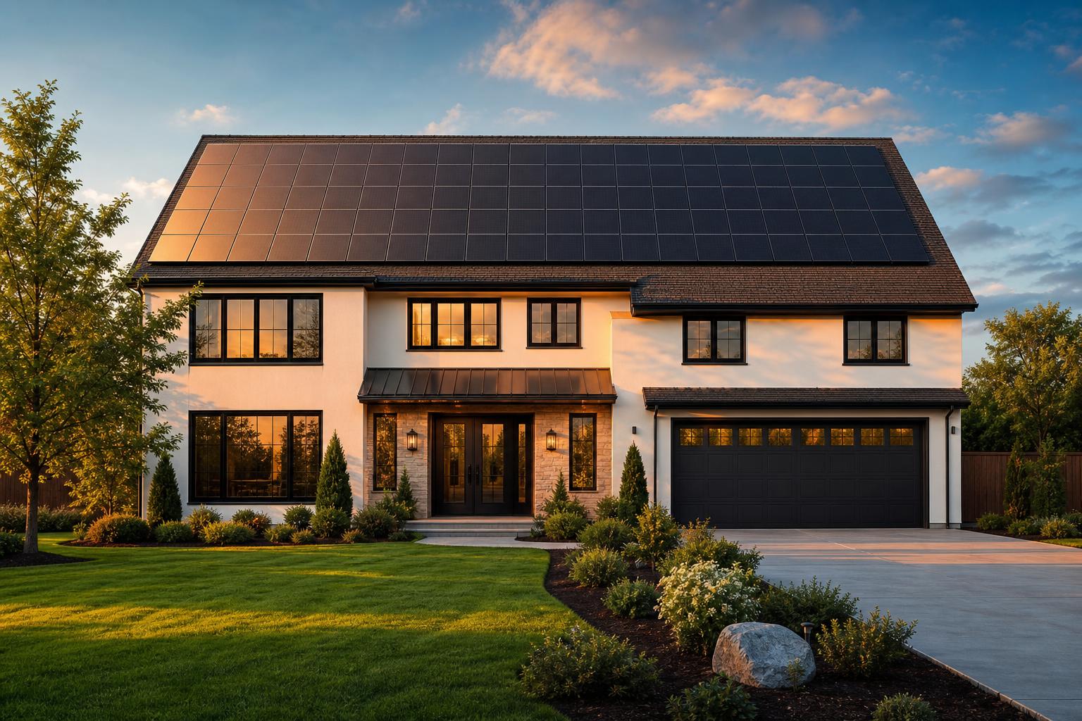 Residential solar panels installed on a family home